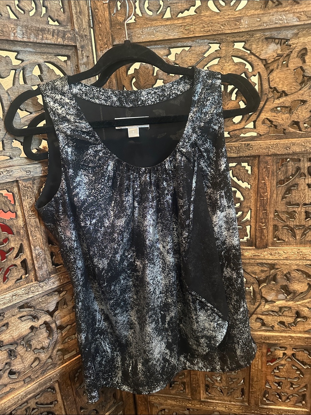 MICHAEL Michael Kors Black & Silver Sleeveless Scoop Neck Blouse Size Small